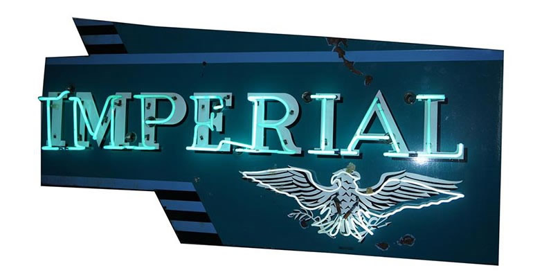 Lot# 6396 - Ultra rare 1950's Chrysler Imperial Automobiles single-sided neon porcelain dealership sign.