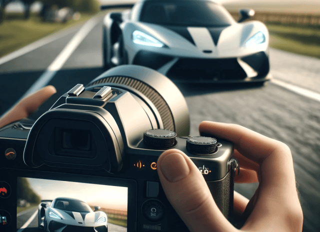 Camera pointing towards sports car